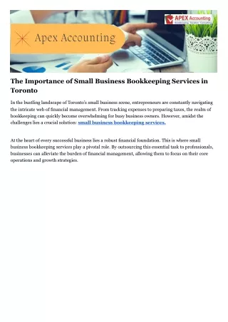 The Importance of Small Business Bookkeeping Services in Toronto