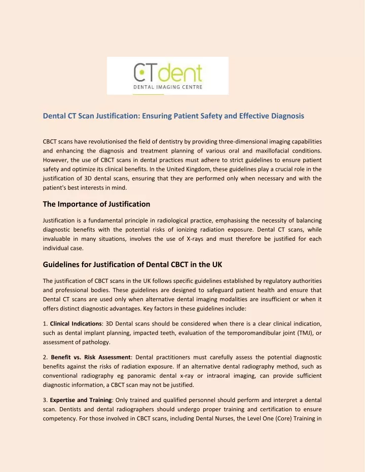 dental ct scan justification ensuring patient