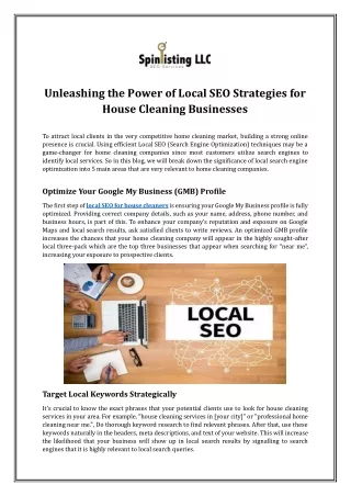 Unleashing the Power of Local SEO Strategies for House Cleaning Businesses