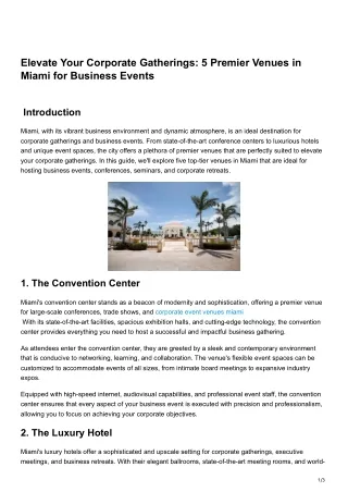 Elevate Your Corporate Gatherings 5 Premier Venues in Miami for Business Events