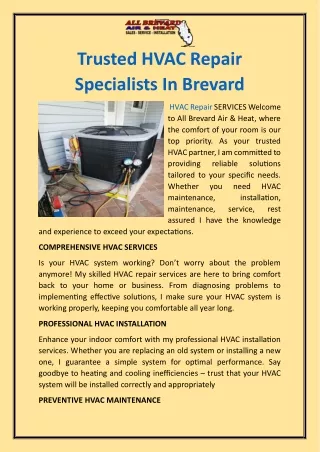 Trusted HVAC Repair Specialists In Brevard