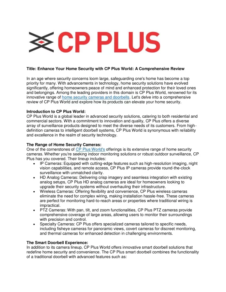 title enhance your home security with cp plus