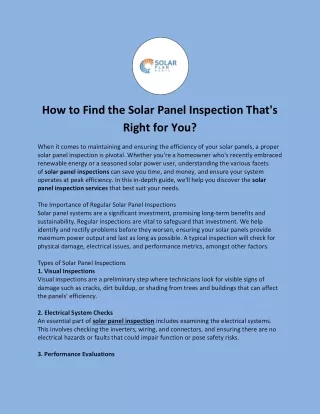 How to Find the Solar Panel Inspection That's Right for You?