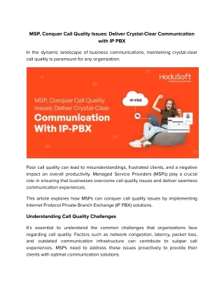 MSP, Conquer Call Quality Issues Deliver Crystal-Clear Communication with IP PBX