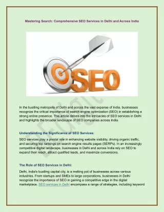 Mastering Search Comprehensive SEO Services in Delhi and Across India