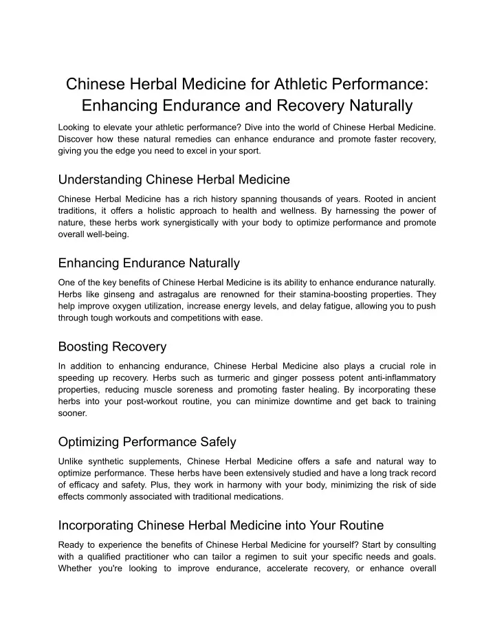 chinese herbal medicine for athletic performance