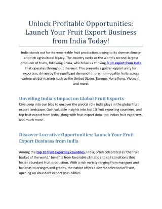 Unlock Profitable Opportunities Launch Your Fruit Export Business from India Today