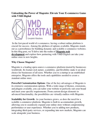 Unleashing E-commerce Excellence: Magento Mastery with VMD Digital