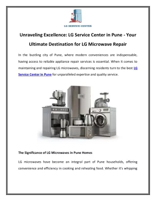 Unraveling Excellence LG Service Center in Pune - Your Ultimate Destination for LG Microwave Repair