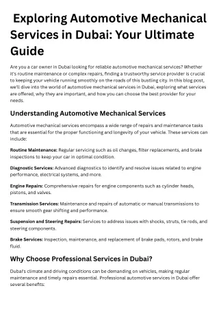 Exploring Automotive Mechanical Services in Dubai Your Ultimate Guide