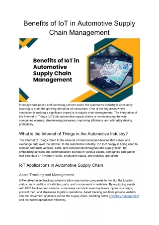 Benefits of IoT in Automotive Supply Chain Management