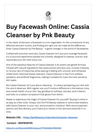 Buy Facewash Online Cassia Cleanser by Pnk Beauty