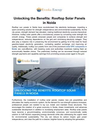 Unlocking Benefits: Rooftop Solar Panels In Noida | Evaska Energy