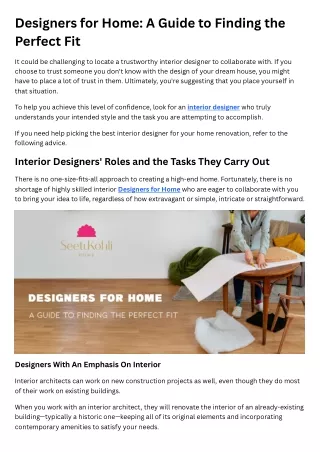 Designers for Home A Guide to Finding the Perfect Fit
