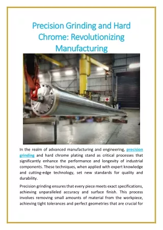 precision grinding and hard chrome revolutionizing manufacturing