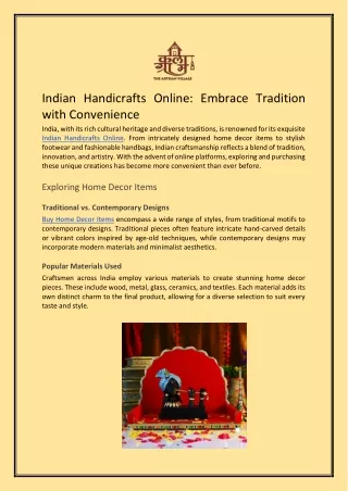 Indian Handicrafts Online: Embrace Tradition with Convenience