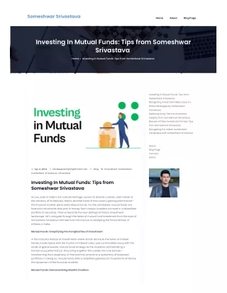 Investing In Mutual Funds: Tips from Someshwar Srivastava