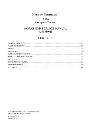 Massey Ferguson 1526 Compact Tractor Service Repair Manual