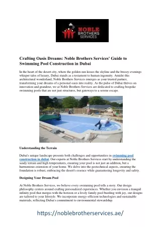Premier Swimming Pool Construction Services in Dubai