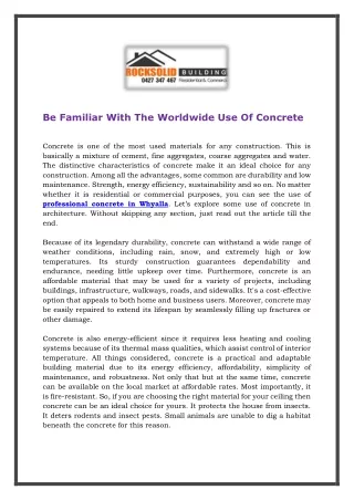 Be Familiar With The Worldwide Use Of Concrete