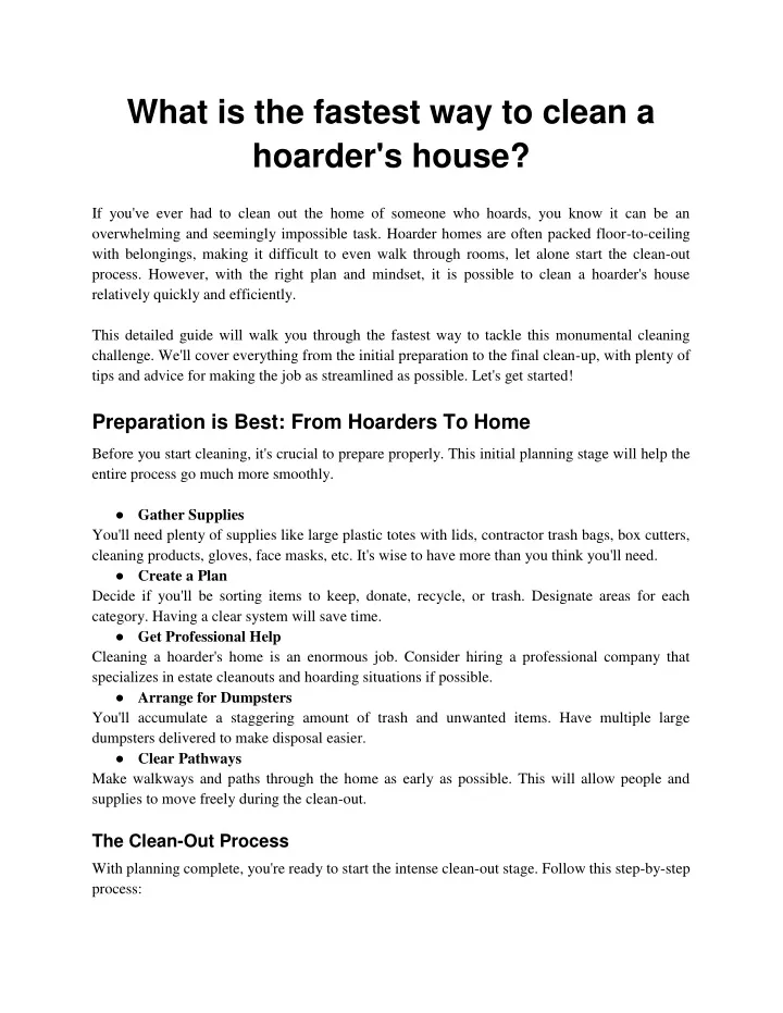 what is the fastest way to clean a hoarder s house