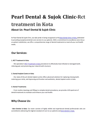 Pearl Dental & Sujok Clinic-Rct treatment in Kota