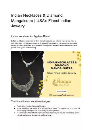Indian Necklaces & Diamond Mangalsutra | USA's Finest Indian Jewelry