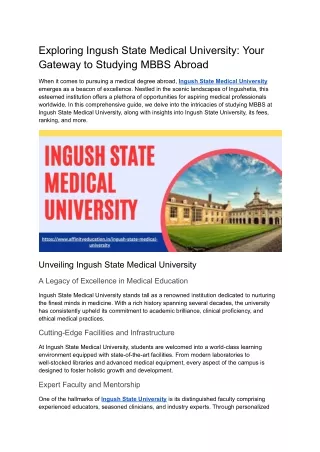 Exploring Ingush State Medical University_ Your Gateway to Studying MBBS Abroad