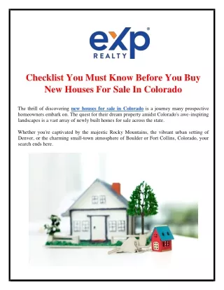 Checklist You Must Know Before You Buy New Houses For Sale In Colorado