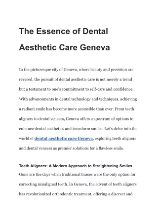 The Essence of Dental Aesthetic Care Geneva