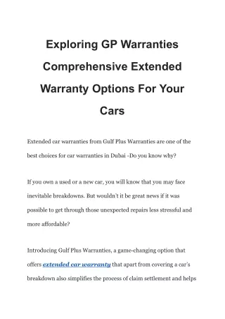 Exploring GP Warranties Comprehensive Extended Warranty Options For Your Cars