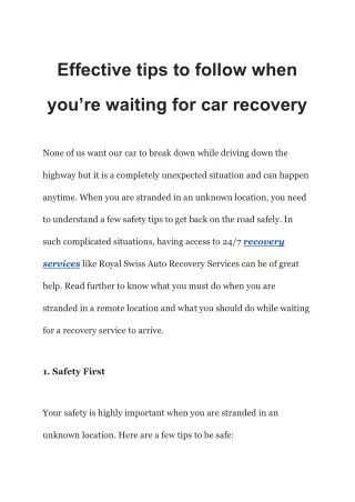 Effective tips to follow when you’re waiting for car recovery