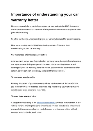 Importance of understanding your car warranty better