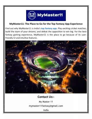 MyMaster11 The Place to Go for the Top Fantasy App Experience