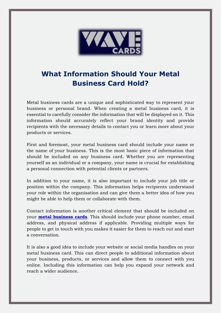 what information should your metal business card