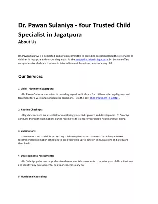 Dr. Pawan Sulaniya - Your Trusted Child Specialist in Jagatpura