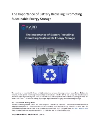 The Importance of Battery Recycling: Promoting Sustainable Energy Storage