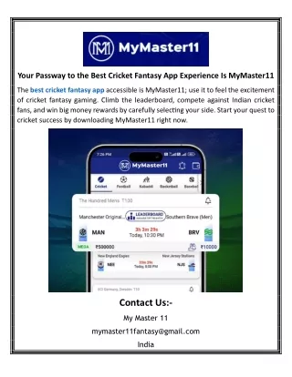 Your Passway to the Best Cricket Fantasy App Experience Is MyMaster11