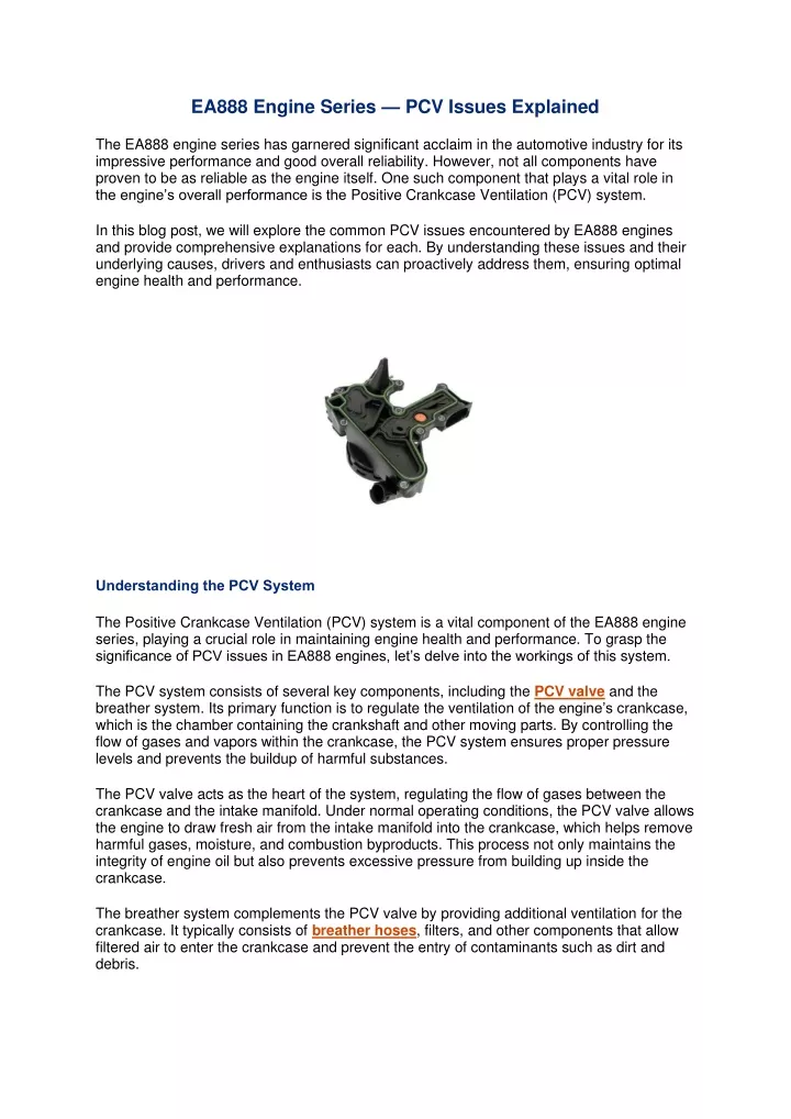 ea888 engine series pcv issues explained