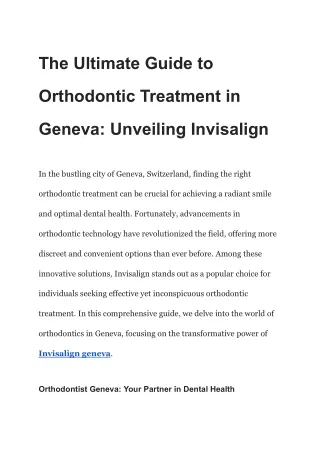 The Ultimate Guide to Orthodontic Treatment in Geneva_ Unveiling Invisalign