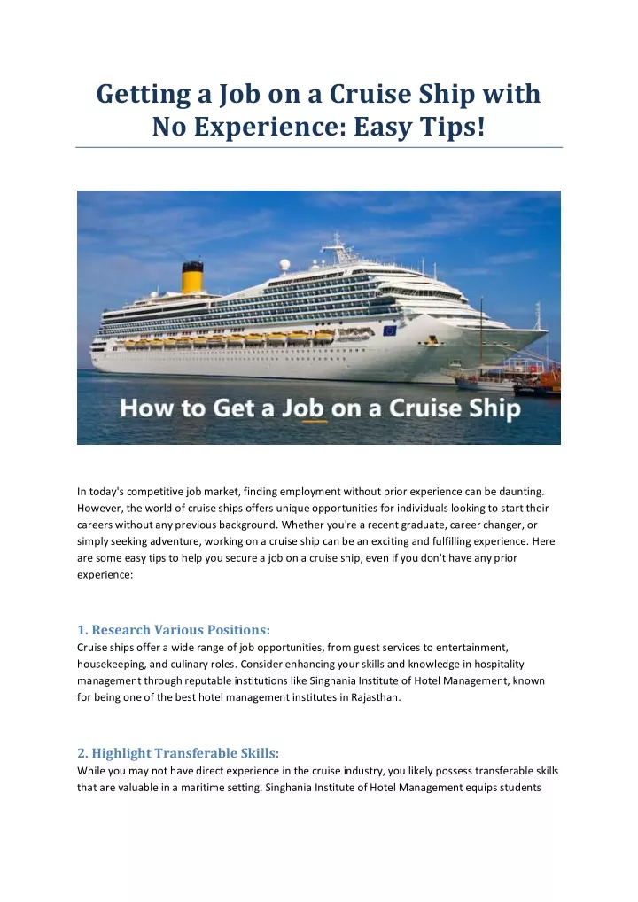 getting a job on a cruise ship with no experience