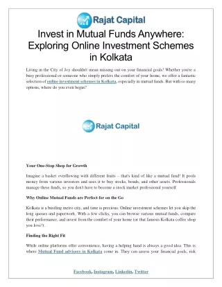 Invest in Mutual Funds Anywhere Exploring Online Investment Schemes in Kolkata