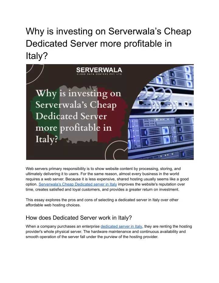 why is investing on serverwala s cheap dedicated