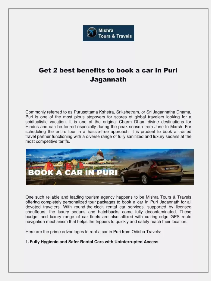 get 2 best benefits to book a car in puri