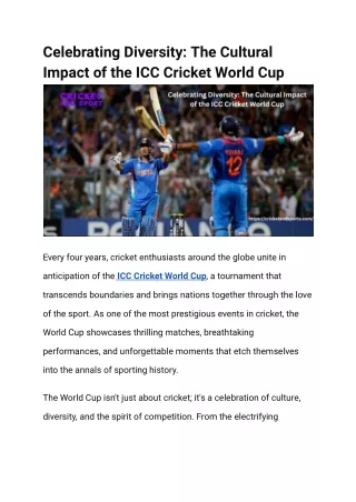 Celebrating Diversity The Cultural Impact of the ICC Cricket World Cup