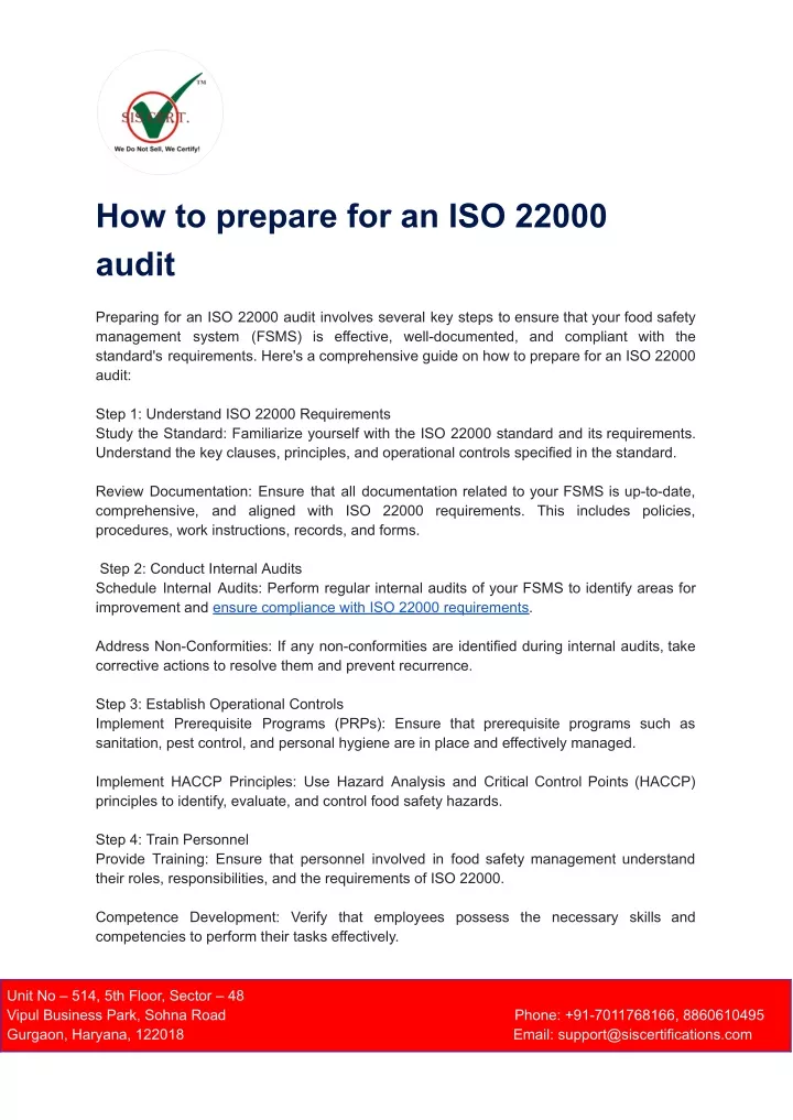 how to prepare for an iso 22000 audit