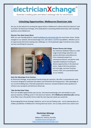 Unlocking Opportunities Melbourne Electrician Jobs