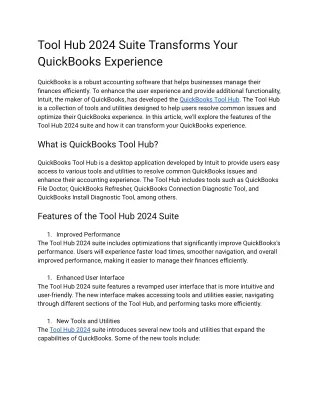 Tool Hub 2024 Suite Transforms Your QuickBooks Experience