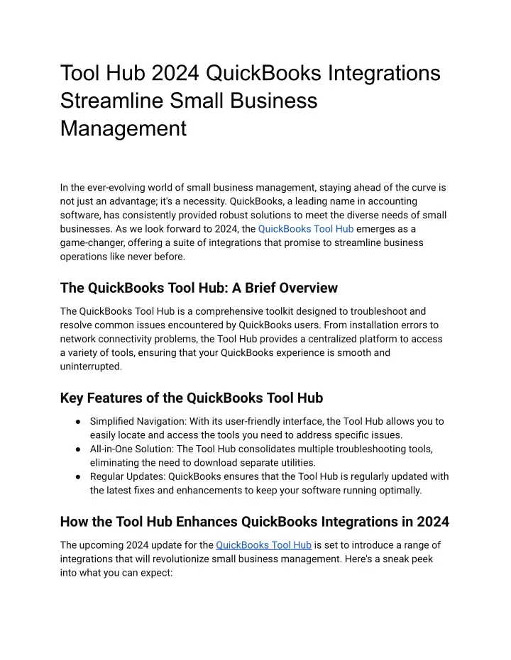 PPT Tool Hub 2024 QuickBooks Integrations Streamline Small Business