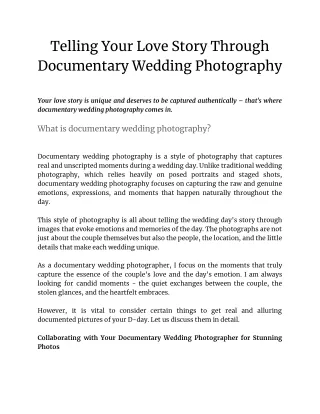 Telling Your Love Story Through Documentary Wedding Photography
